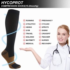 HYCOPROT Copper Compression Socks for Women & Men Circulation (3 Pairs) 15-20 mmHg for Athletics Hiking Travel Nurse Pregnancy