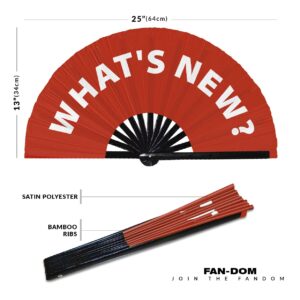 What's New? hand fan foldable bamboo circuit hand fan funny gag slang words expressions statement gifts Festival accessories Rave handheld Circuit event fan Clack fans (Red)