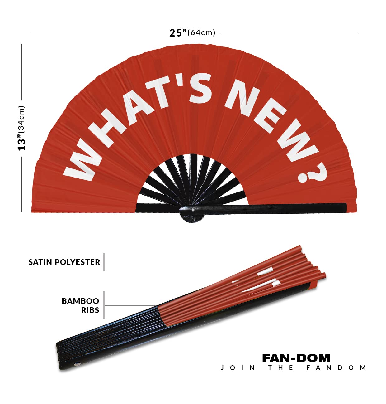 What's New? hand fan foldable bamboo circuit hand fan funny gag slang words expressions statement gifts Festival accessories Rave handheld Circuit event fan Clack fans (Red)