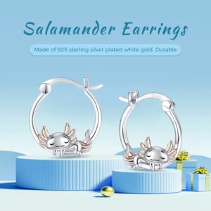 Axolotl Hoop Earrings Hypoallergenic 925 Sterling Silver Cute Animal Mexican Axolotl Earring for Women Axolotl Jewelry Gifts