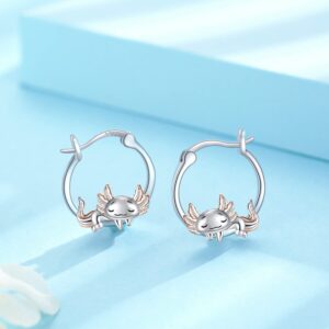 Axolotl Hoop Earrings Hypoallergenic 925 Sterling Silver Cute Animal Mexican Axolotl Earring for Women Axolotl Jewelry Gifts