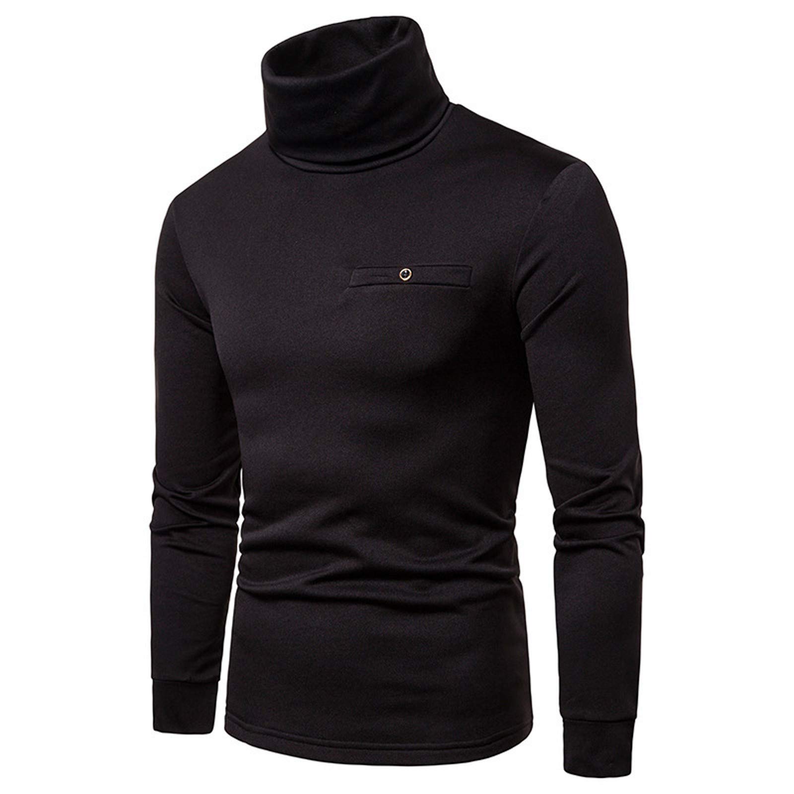 F_Gotal Mens Shirt Men's Casual Slim Fit Basic Tops Knitted Thermal Turtleneck Pullover Sweater Tops