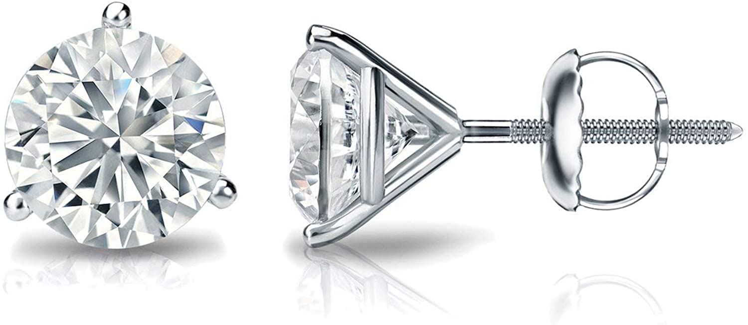 Diamond Wish IGI Certified 4 Carat Lab Grown Diamond Round Stud Earrings for Women in 14k White Gold (H-I, VS1-VS2, cttw) 3-Prong Martini Screw Back