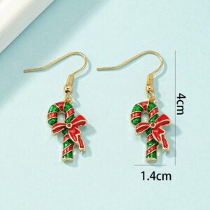 Fashion Christmas Candy Cane Drop Dangle Earrings 14K Gold Plated Red Bow Knot Fish Hook Hoops Earring Cute Xmas Holiday Party Decoration Supplies Jewelry Gifts for Women Teen Girls Accessories