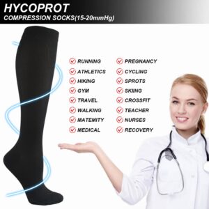 HYCOPROT Compression Socks for Women & Men Circulation (3 Pairs) 15-20 mmHg for Athletics Running Nurses Pregnancy Travel