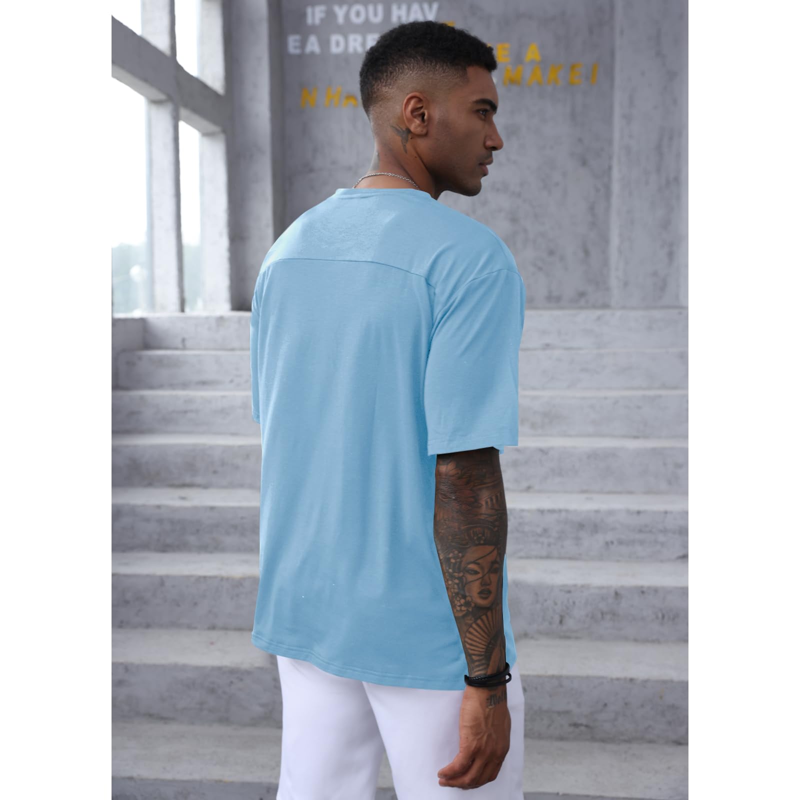 YawYews Men’s Fashion Athletic T-Shirts Short Sleeve Casual Tee Plain Loose Workout Gym Streetwear Shirts Blue