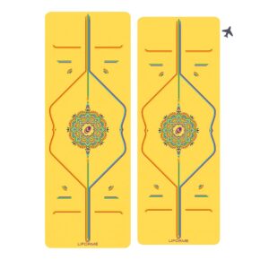 LIFORME Printed Yoga Mat & Travel Mat Bundle Pack – Patented Alignment System, Eco-Friendly, Non-Slip Warrior-Grip, Made with Natural Rubber, Thick, Sweat Resistant, Comfortable - Yellow/Yellow