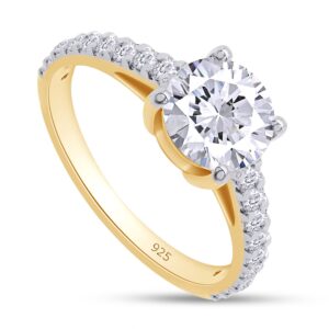 SAVEARTH DIAMONDS Engagement Ring for Women, 18K Yellow Gold Over 925 Sterling Silver Ring 1.00 CT D Color VVS1 Clarity Round Cut Solitaire Lab Created Moissanite Rings with Four Prongs, Size - 6.5