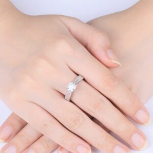 Aienid S925 Sterling Silver Moissanite Rings, Wedding Band and Engagement Ring Set 6 Prong Solitaire Design Silver Band