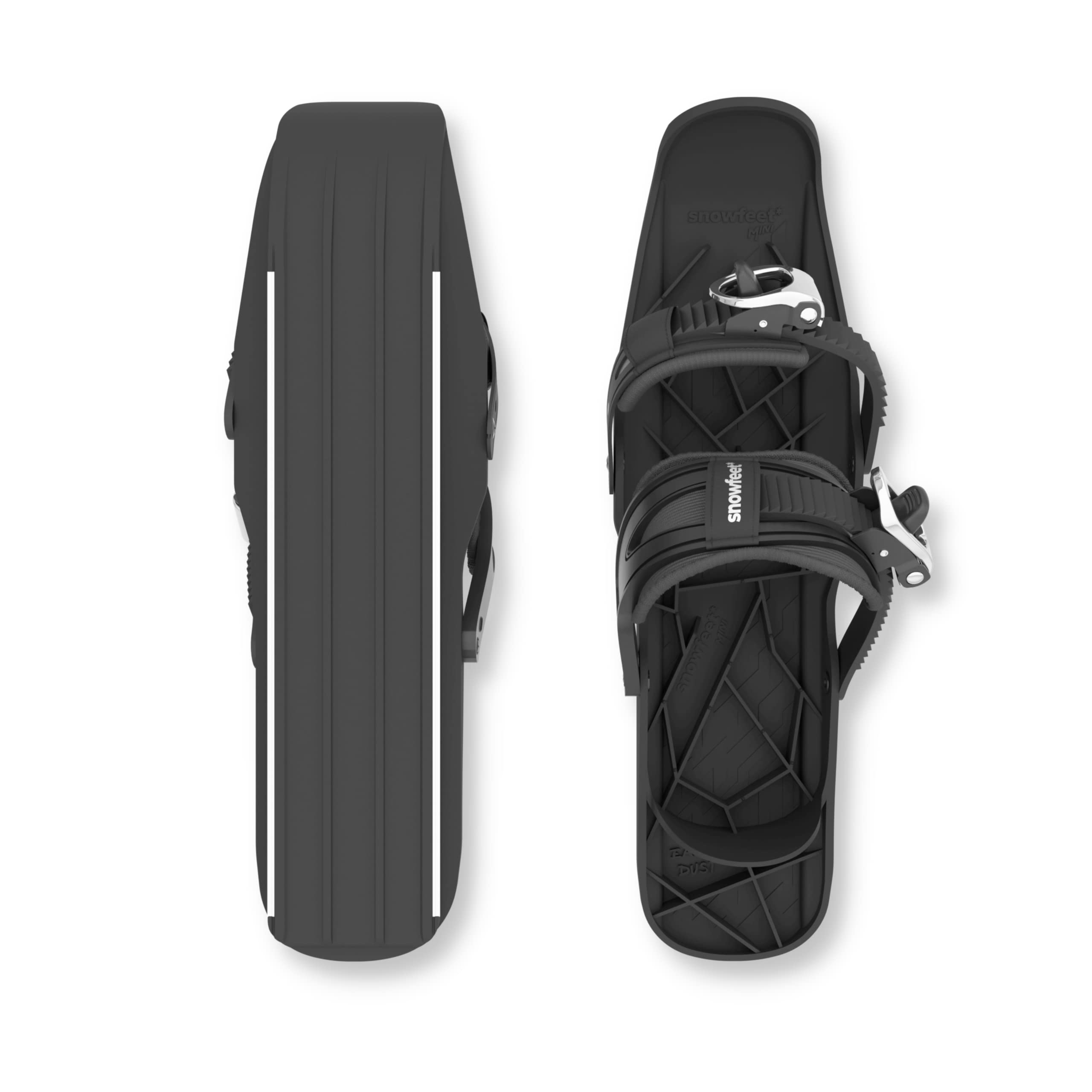 Snowfeet Mini Kids | Shoe Size < 6 US | Mini Ski Skates for Snow | Skis for Winter Shoes | Short Snowskates Snowblades Skiboards | The Real Original (Black)