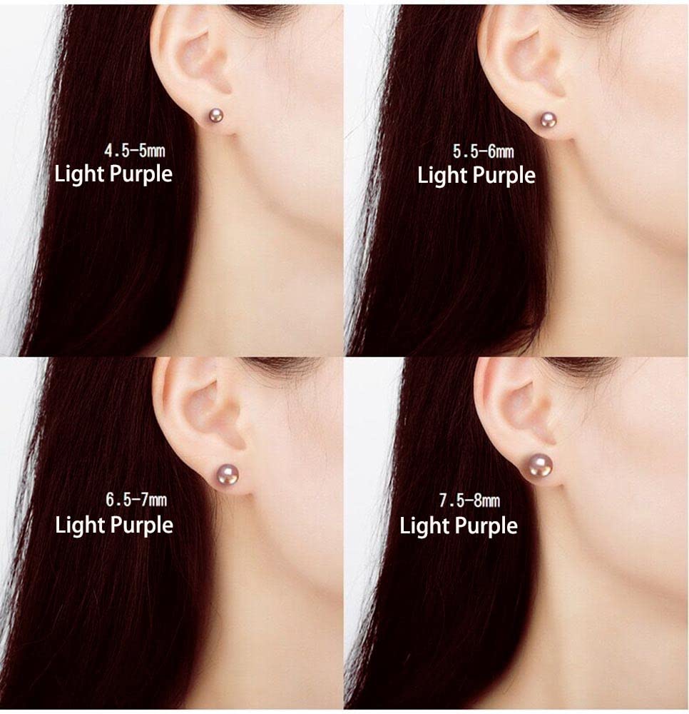 3 Pairs 9mm AAA+ Handpicked Freshwater Cultured Pearl Stud Earrings In Sterling Silver, White/Pink/Light-Pruple Pearl Stud Earrings Set For Women Multipack