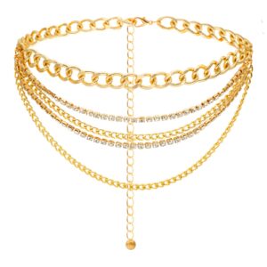 yeeheen rhinestone chain belt multilayer metal waist chain for women punk chunky chain belts plus size 150cm gold