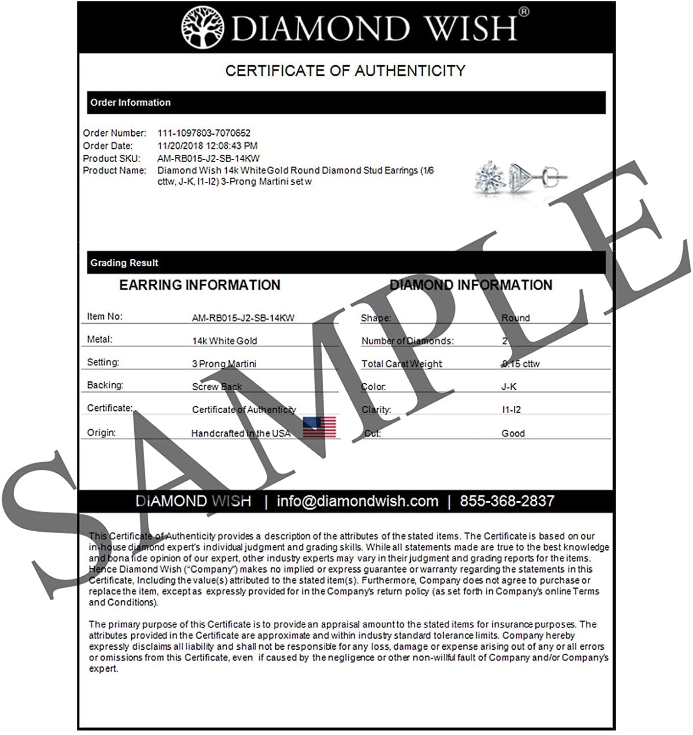 Diamond Wish IGI Certified 4 Carat Lab Grown Diamond Round Stud Earrings for Women in 14k White Gold (H-I, VS1-VS2, cttw) 3-Prong Martini Screw Back