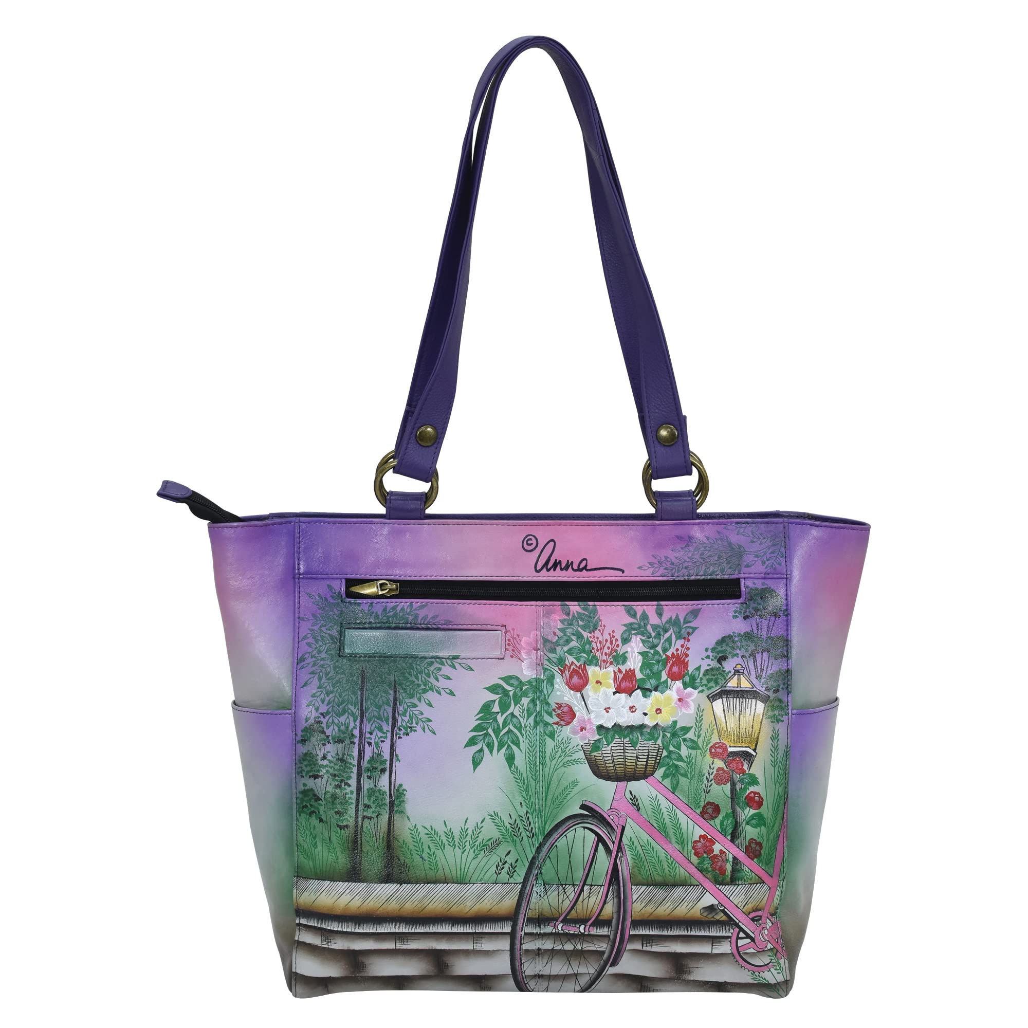 Anna by Anuschka Women's Hand Painted Genuine Leather Large Shoulder Tote - Paris Sunrise