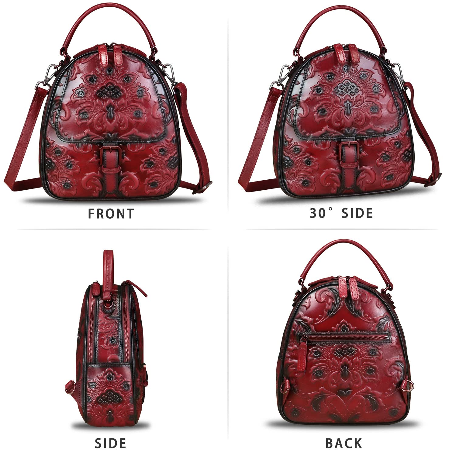 Genuine Leather Backpack for Women Crossbody Shoulder Bag Vintage Rucksack Fashion Knapsack Purse Daypack Bag (Red)