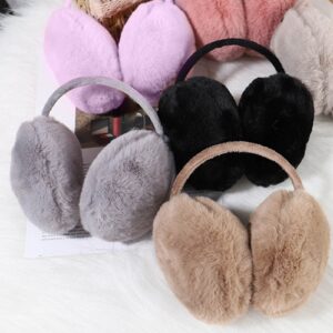 AkoMatial Ear Warmers for Women, Plush Cute Ear Muffs Lightweight Winter Behind The Head Earmuffs for Running Riding Hiking Camel