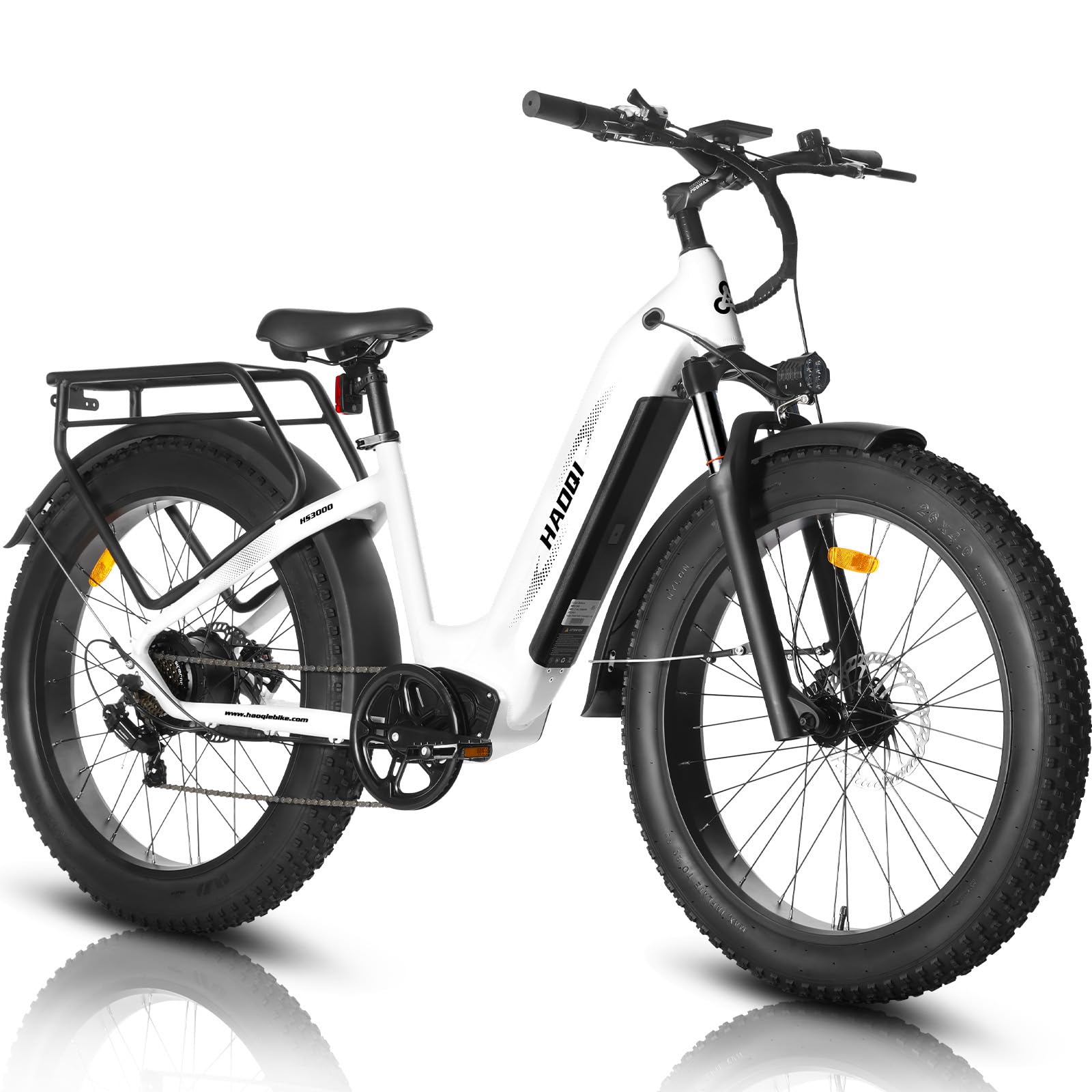 HAOQI Eagle Electric Bike, Peak 1000W Motor All-Terrain Ebike 48V 20AH Removable Battery up to 80 Miles 28MPH 26" * 4" Fat Tire Front Suspension Electric Mountain Bike for Adults 7-Speed