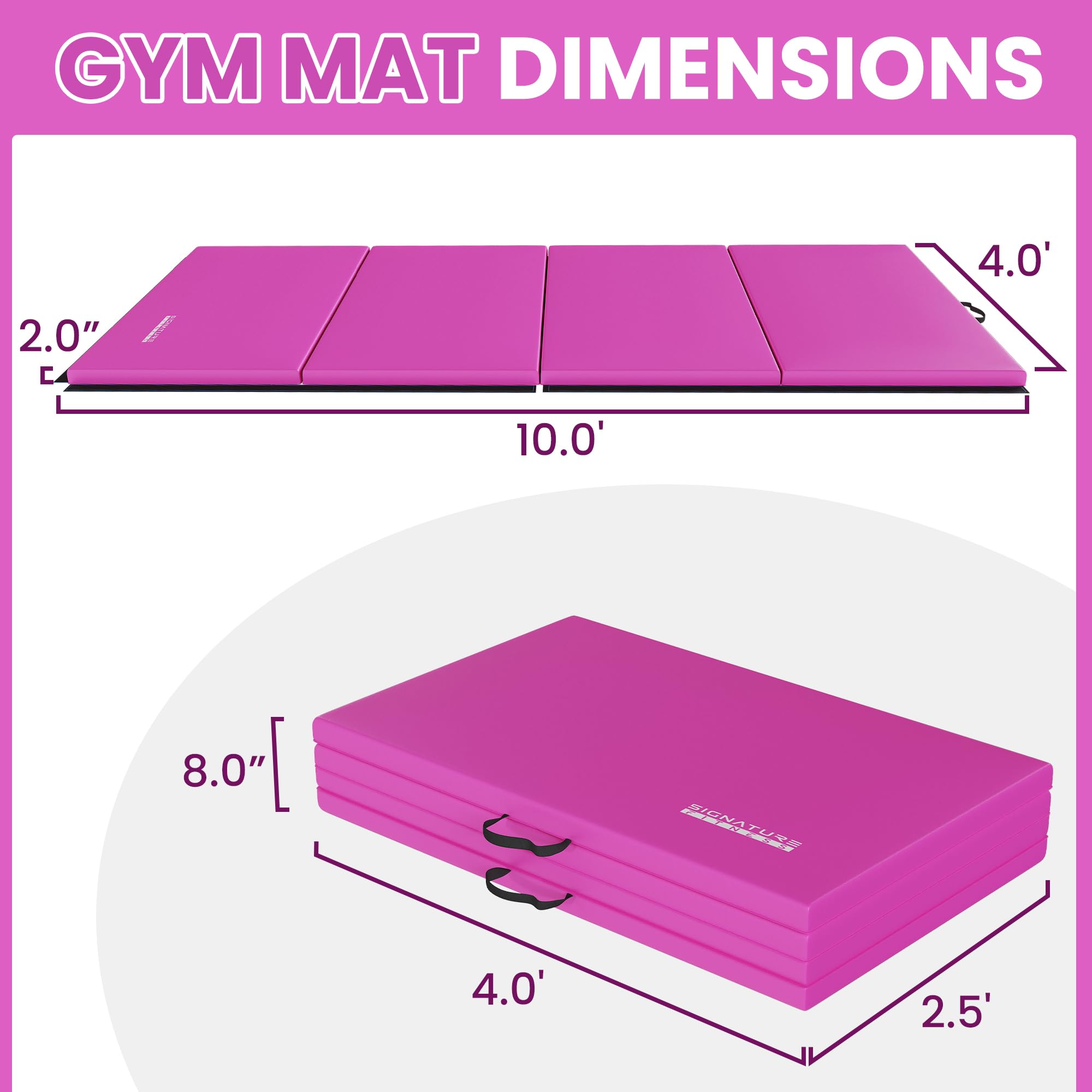 Signature Fitness All-Purpose 4'x10'x2" Extra Thick High Density Anti-Tear Gymnastics Gym Folding Exercise Aerobics Mats, Pink