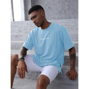 YawYews Men’s Fashion Athletic T-Shirts Short Sleeve Casual Tee Plain Loose Workout Gym Streetwear Shirts Blue