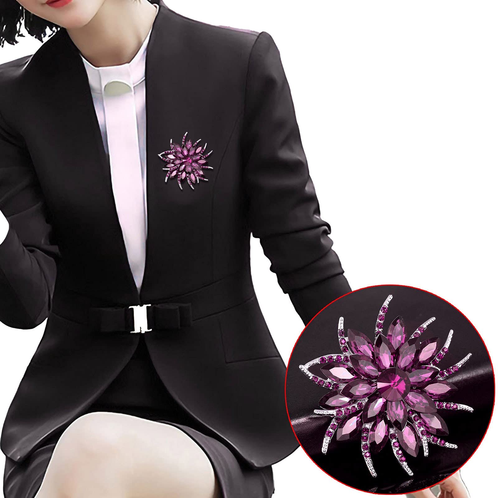 Pin Back Three Colors Gold Plated Rhinestone Crystal Bouquet Flower Scarf Pin & Brooch Turtle Brooch (Purple, One Size)