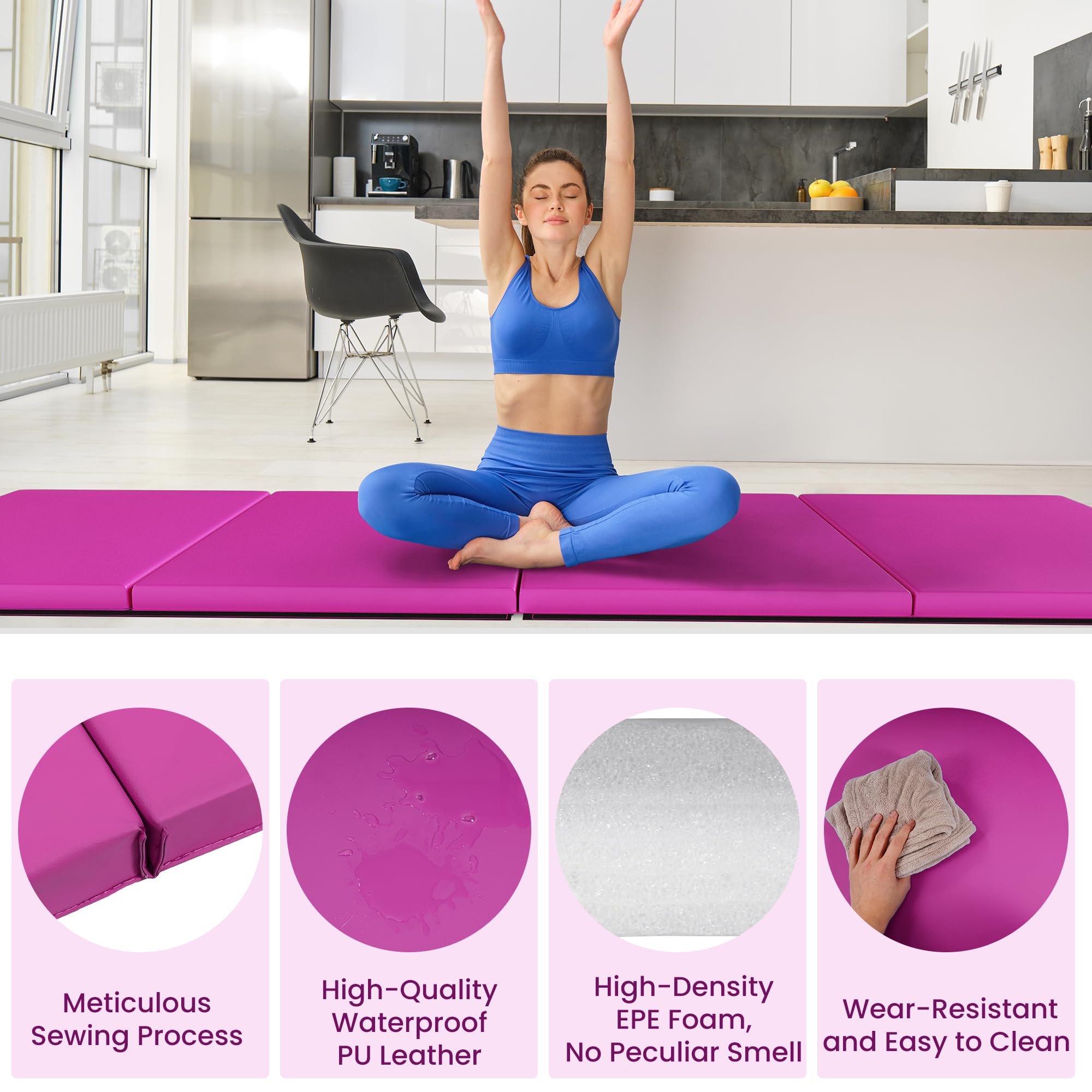 Signature Fitness All-Purpose 4'x10'x2" Extra Thick High Density Anti-Tear Gymnastics Gym Folding Exercise Aerobics Mats, Pink