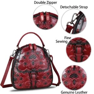 Genuine Leather Backpack for Women Crossbody Shoulder Bag Vintage Rucksack Fashion Knapsack Purse Daypack Bag (Red)