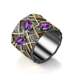 gem's beauty gifts for her amethyst rings original designer silver gemstone black rings amethyst women rings birthstone handmade jewelry valentine's day gifts for wife(size 5)