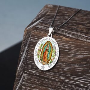 PicturesOnGold.com Our Lady of Guadalupe Color Laser Religious Medal OVAL EXCLUSIVE-14k Yellow Gold - 2/3 x 3/4 Inch with Engraving