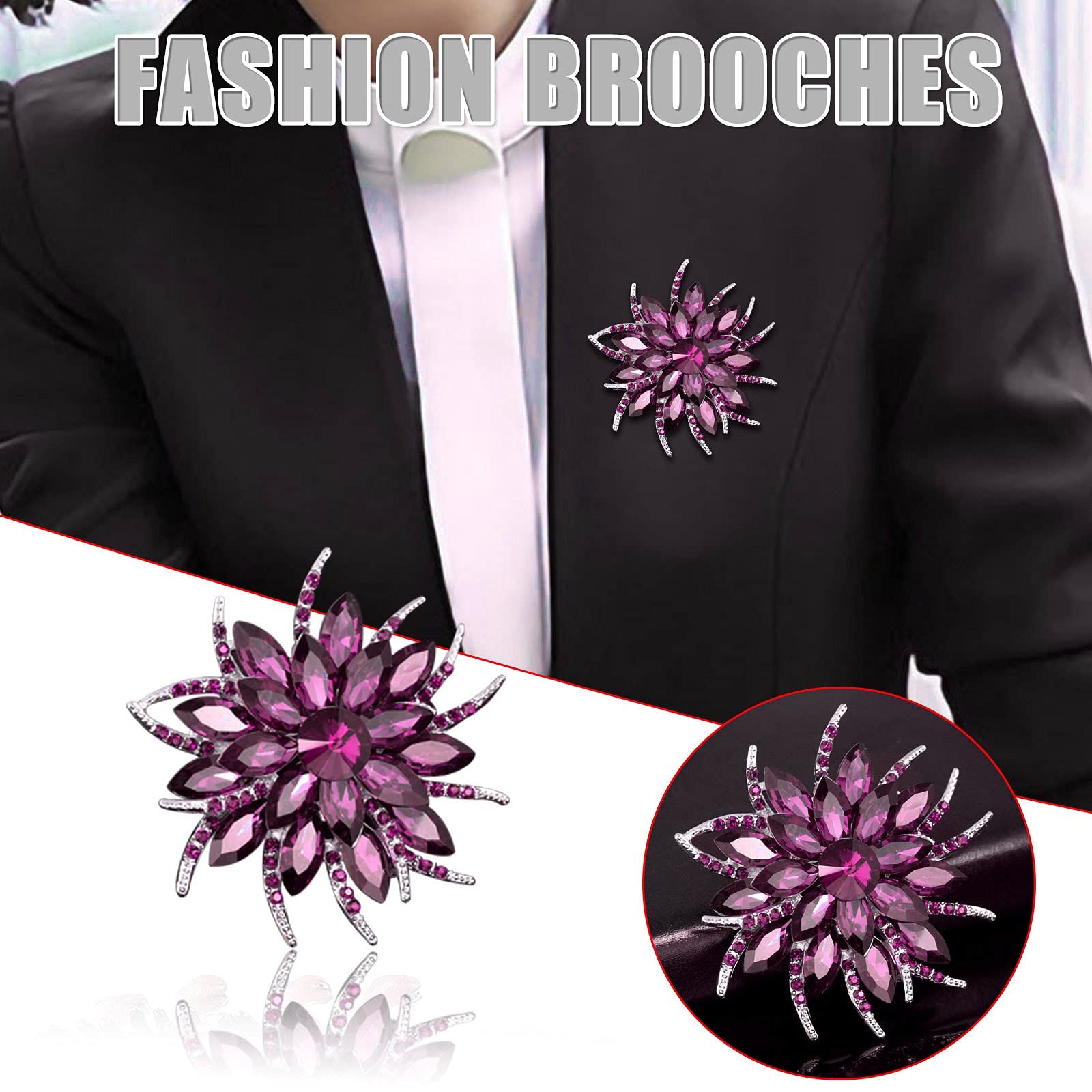 Pin Back Three Colors Gold Plated Rhinestone Crystal Bouquet Flower Scarf Pin & Brooch Turtle Brooch (Purple, One Size)