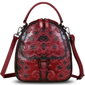 Genuine Leather Backpack for Women Crossbody Shoulder Bag Vintage Rucksack Fashion Knapsack Purse Daypack Bag (Red)