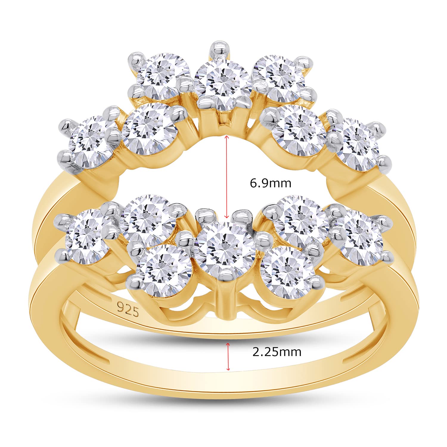 SAVEARTH DIAMONDS 1 1/3 ctw Round Lab Created Moissanite Diamond Sunburst Halo Guard Enhancer Ring For Women 14K Yellow Gold Over Sterling Silver (1.33 Ctw)-8