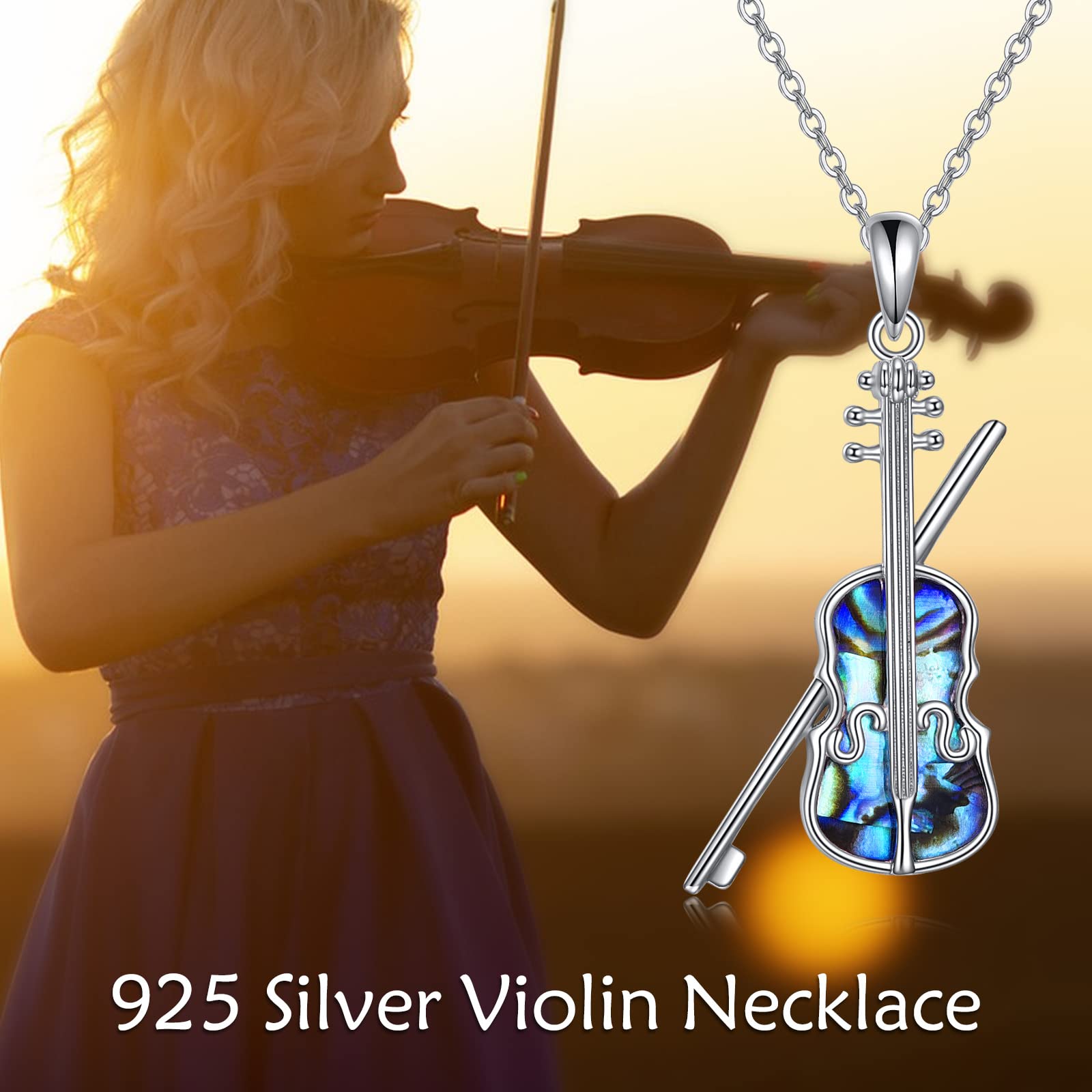 YAFEINI Violin Necklace 925 Sterling Silver Violin and Violin Bow Pendant Jewelry Music Gifts for Women Violinist