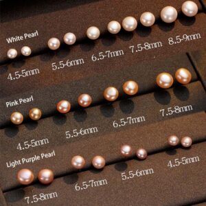 3 Pairs 9mm AAA+ Handpicked Freshwater Cultured Pearl Stud Earrings In Sterling Silver, White/Pink/Light-Pruple Pearl Stud Earrings Set For Women Multipack