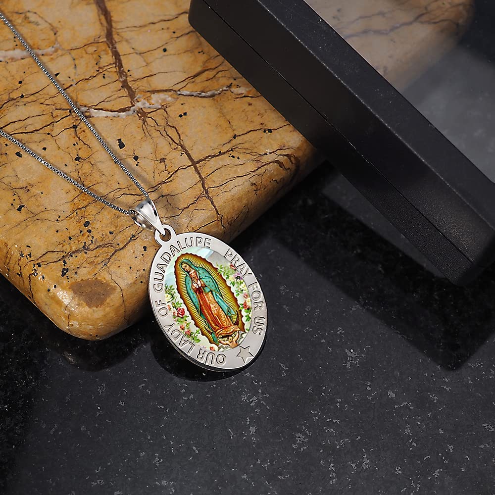 PicturesOnGold.com Our Lady of Guadalupe Color Laser Religious Medal OVAL EXCLUSIVE-14k Yellow Gold - 2/3 x 3/4 Inch with Engraving