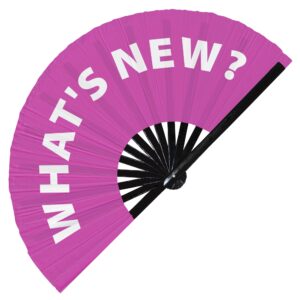 what's new? hand fan foldable bamboo circuit hand fan funny gag slang words expressions statement gifts festival accessories rave handheld circuit event fan clack fans (pink)