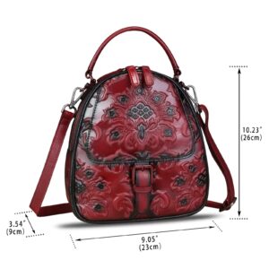 Genuine Leather Backpack for Women Crossbody Shoulder Bag Vintage Rucksack Fashion Knapsack Purse Daypack Bag (Red)