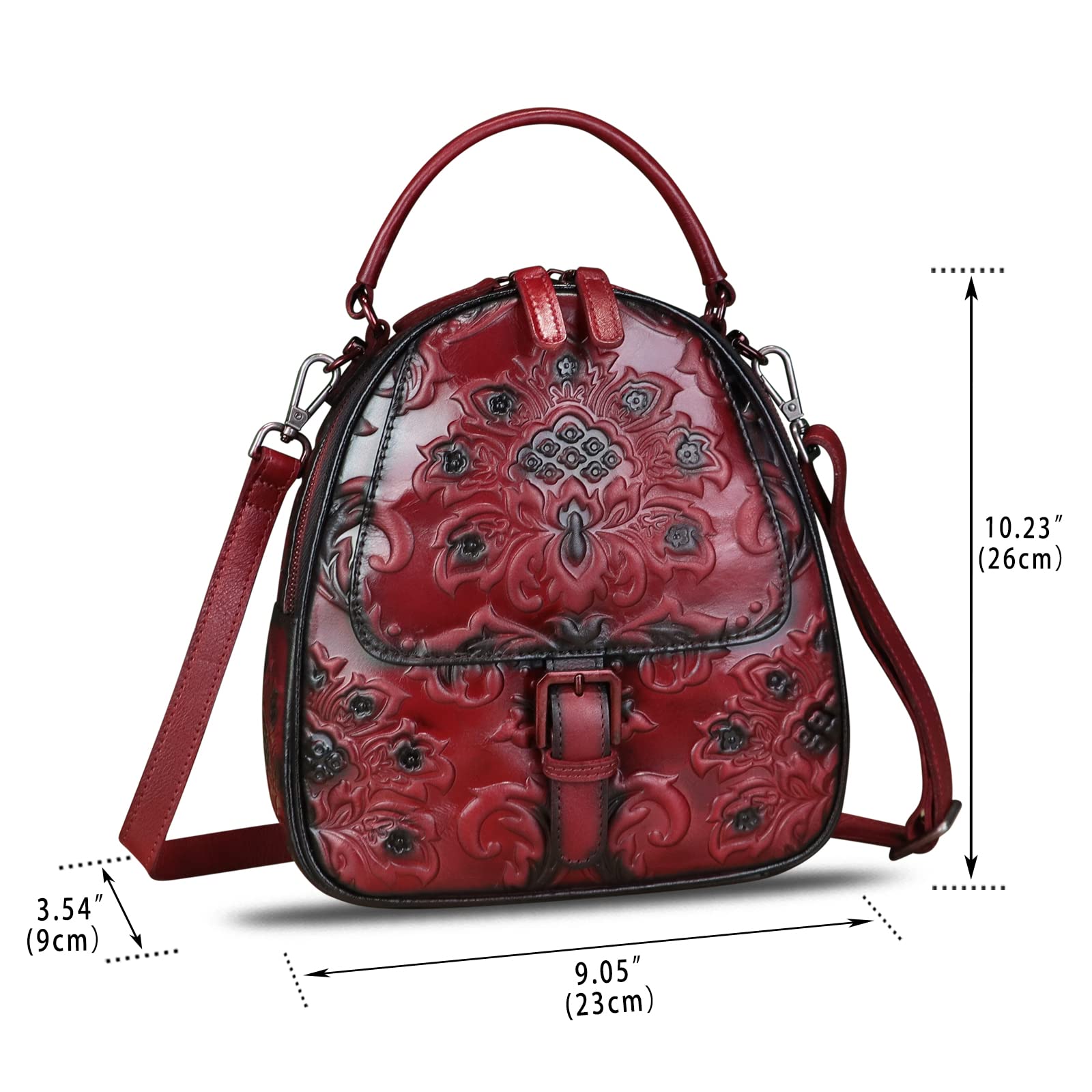 Genuine Leather Backpack for Women Crossbody Shoulder Bag Vintage Rucksack Fashion Knapsack Purse Daypack Bag (Red)