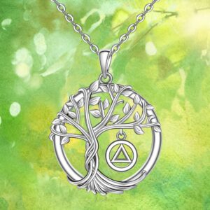 Sobriety Necklace for Women Sterling Silver Tree of Life Necklaces Symbol Pendant Recovery Alcoholics Sobriety Healing Jewelry Gift