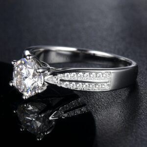 Aienid S925 Sterling Silver Moissanite Rings, Wedding Band and Engagement Ring Set 6 Prong Solitaire Design Silver Band