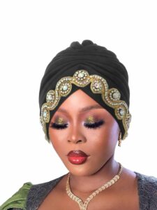 woeoe women african turban bling rhinestones beanie cap headwear pre-tied crystal head wrap (black)