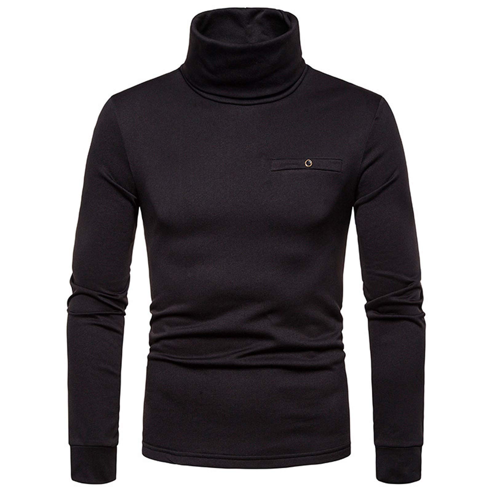 F_Gotal Mens Shirt Men's Casual Slim Fit Basic Tops Knitted Thermal Turtleneck Pullover Sweater Tops