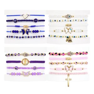 poranlem evil eye bracelets pack mexican ojo bracelet kit virgin mary hamsa sets for women teen girl crystal boho bead love butterfly cross blue white pink purple 19pcs