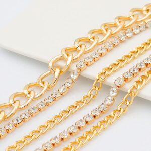 YeeHeen Rhinestone Chain Belt Multilayer Metal Waist Chain for Women Punk Chunky Chain Belts Plus Size 150CM Gold