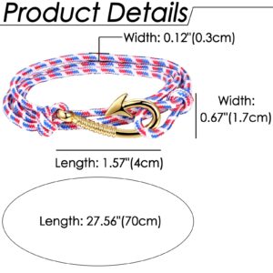 Aroncent 5pcs Fish Hook Bracelet Leather Nylon Braided Wrap Rope Bracelet for Men Wristband Anchor Bracelet Nautical Bracelets for Men Women Graduation Birthday Gift