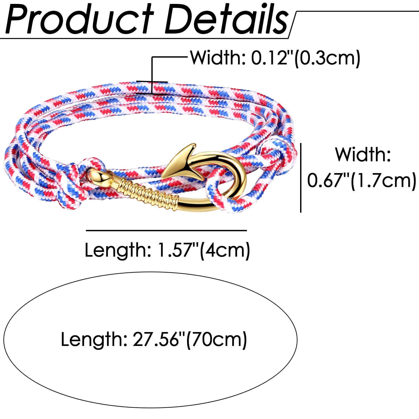 Aroncent 5pcs Fish Hook Bracelet Leather Nylon Braided Wrap Rope Bracelet for Men Wristband Anchor Bracelet Nautical Bracelets for Men Women Graduation Birthday Gift