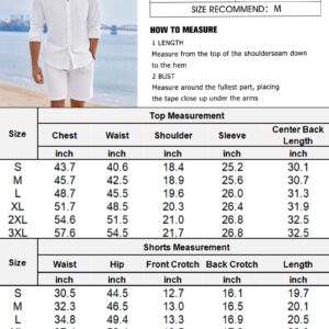 COOFANDY Mens White Beach Shirt And Shorts Casual Long Sleeve V-Neck Beach Shirt And Big And Tall Shorts For Men (White L