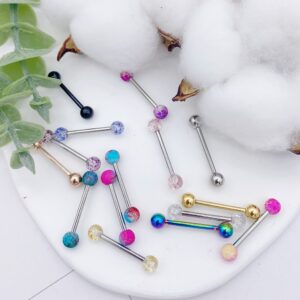 VANGOT 30Pcs 14G Surgical Steel Tongue Rings for Women Stainless Steel Nipple Rings Barbell Body Piercing