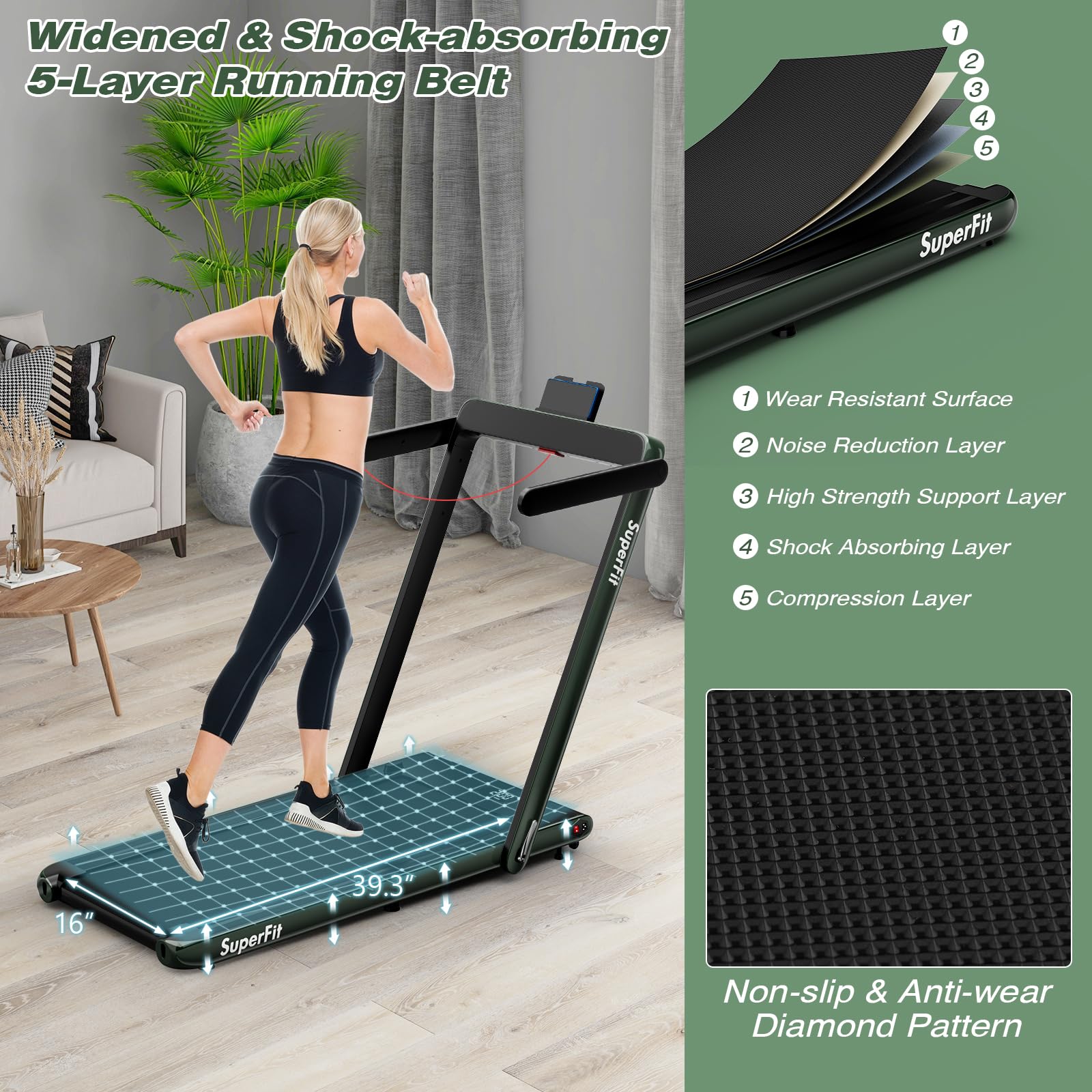 Under Desk Treadmill, Superfit 2 in 1 Walking Pad Treadmill Under Desk for Office Home Use, Portable Desk Treadmills with Remote Control, LED Display for Walking and Jogging