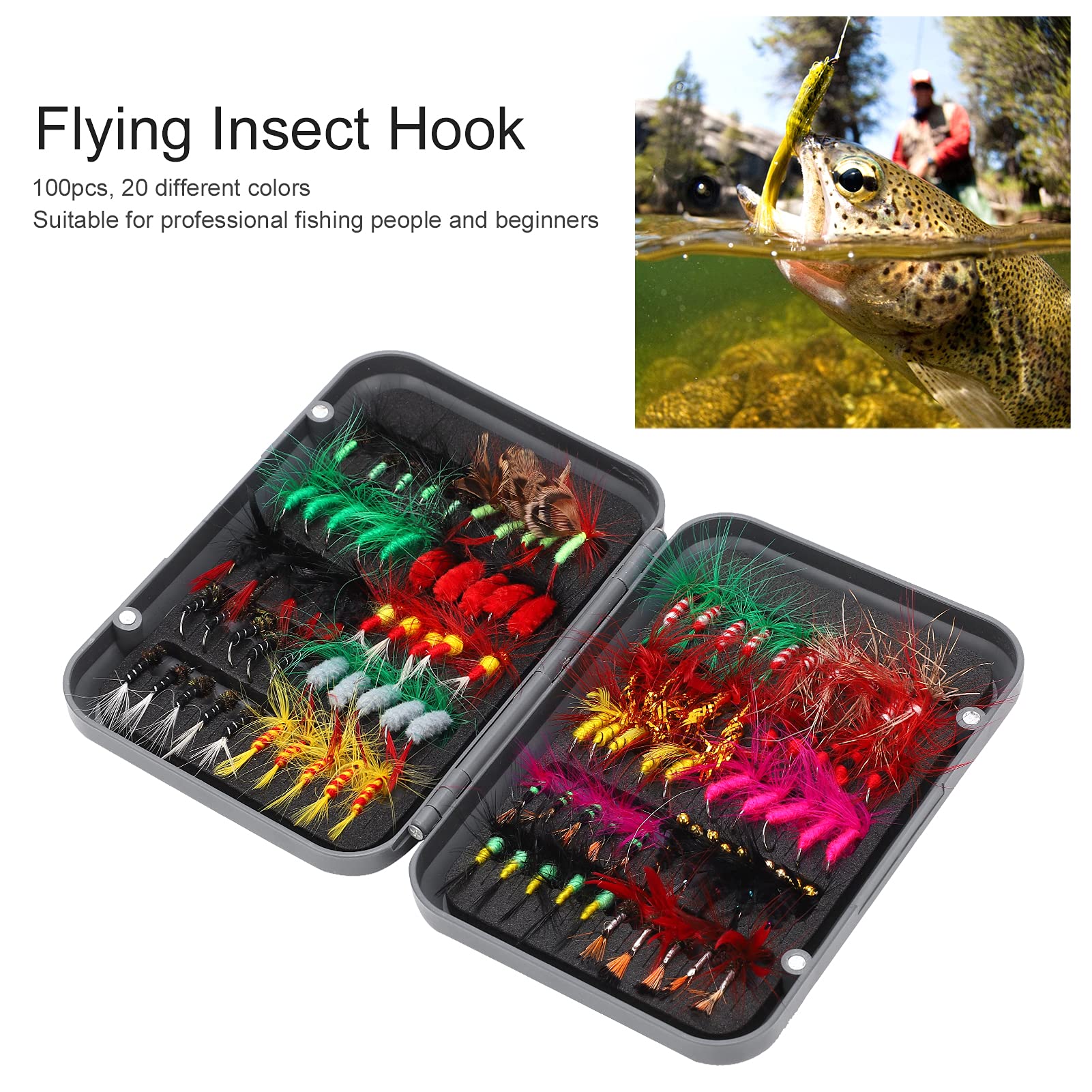 100 Pcs Fly Fishing Lure Simulation Insect Exquisite Water Outside Flying Bait Tool Lures Hook with Accessory