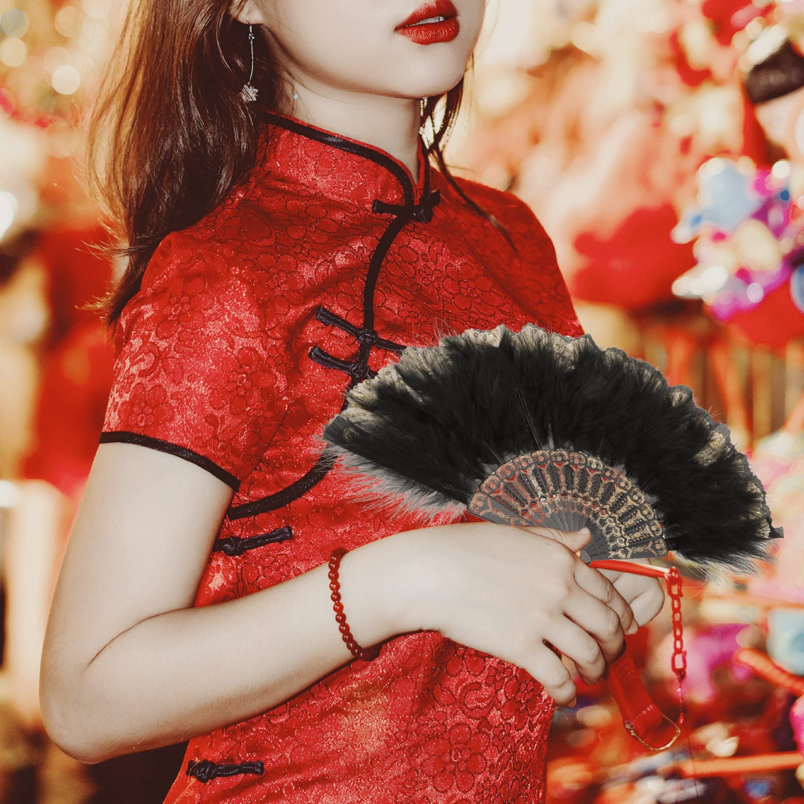 Zerodeko Fan Chinese Folding Hand Fan Flapper Fan Lace Hand Fan Lace Folding Fans Vintage Folding Fans Bridemaids Fan Photo Prop Girl Plastic Court Fan Chinese Style